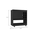 Lotus Bar Cart, Six Bottle Cubbies, One Cabinet, Four Casters, Black Black Particle Board Particle Board