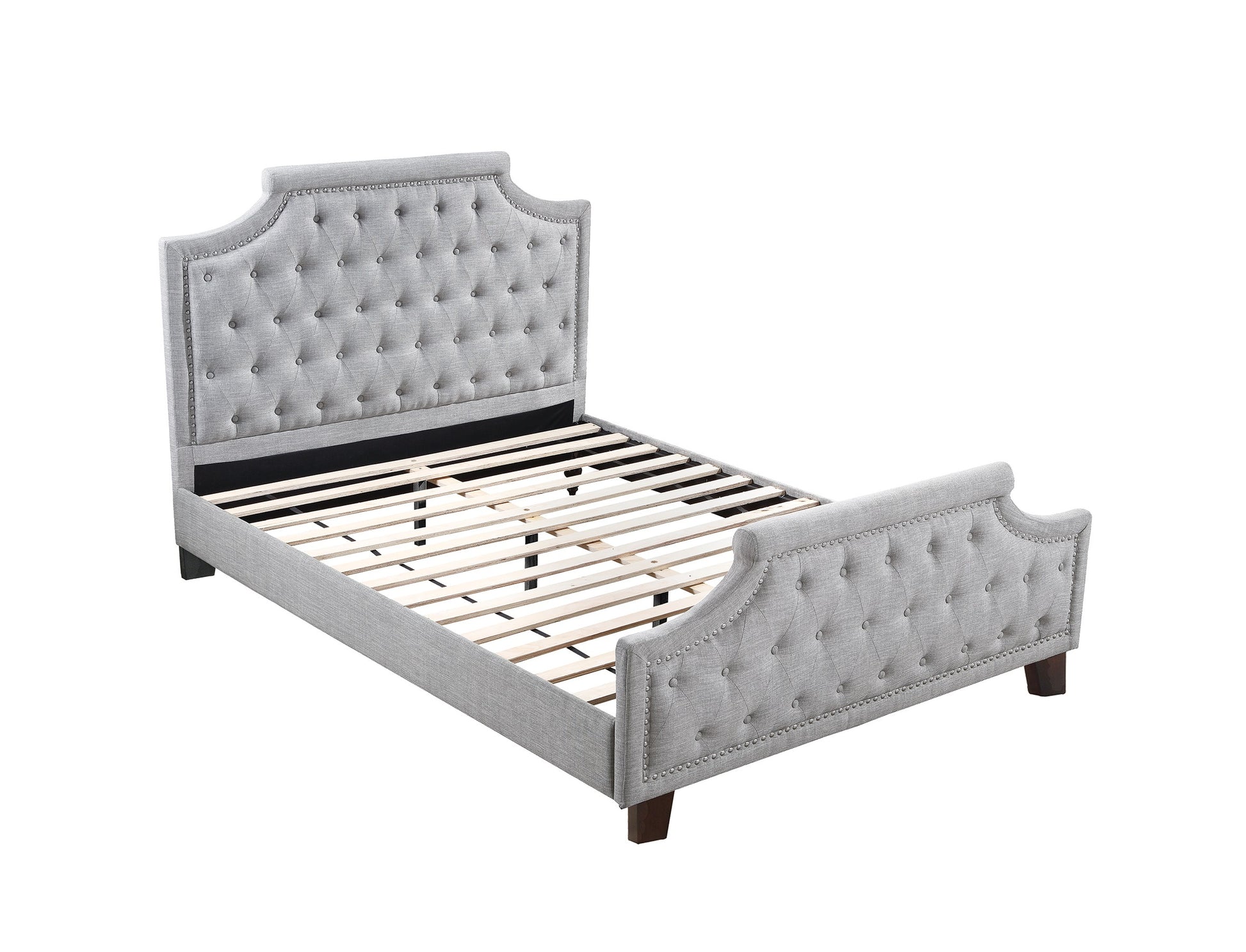 Grey Polyfiber American Traditional 1Pcs Queen Size Bed Only Button Tufted Headbaord Footboard Bedroom Furniture Box Spring Not Required Queen Grey Wood Bedroom American Design,Contemporary,Modern Bed Frame Fabric