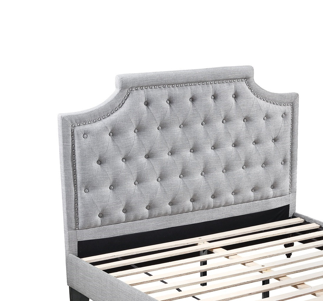 Grey Polyfiber American Traditional 1Pcs Queen Size Bed Only Button Tufted Headbaord Footboard Bedroom Furniture Box Spring Not Required Queen Grey Wood Bedroom American Design,Contemporary,Modern Bed Frame Fabric