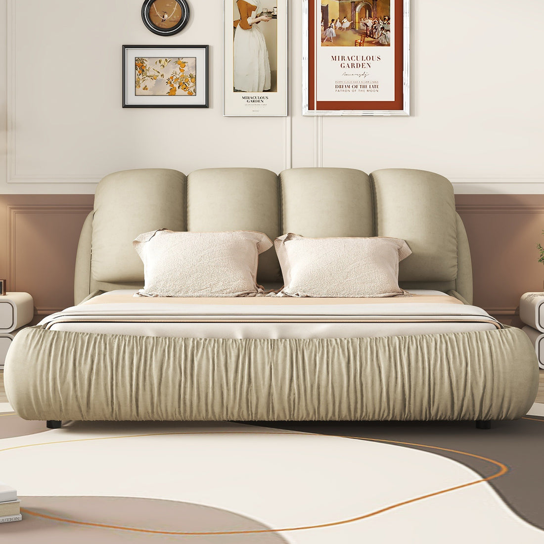 King Size Luxury Upholstered Bed With Thick Headboard, Velvet King Bed With Oversized Padded Backrest, Cinerous Expect Arrive Date 2024 3 9 King Stone Gray Velvet