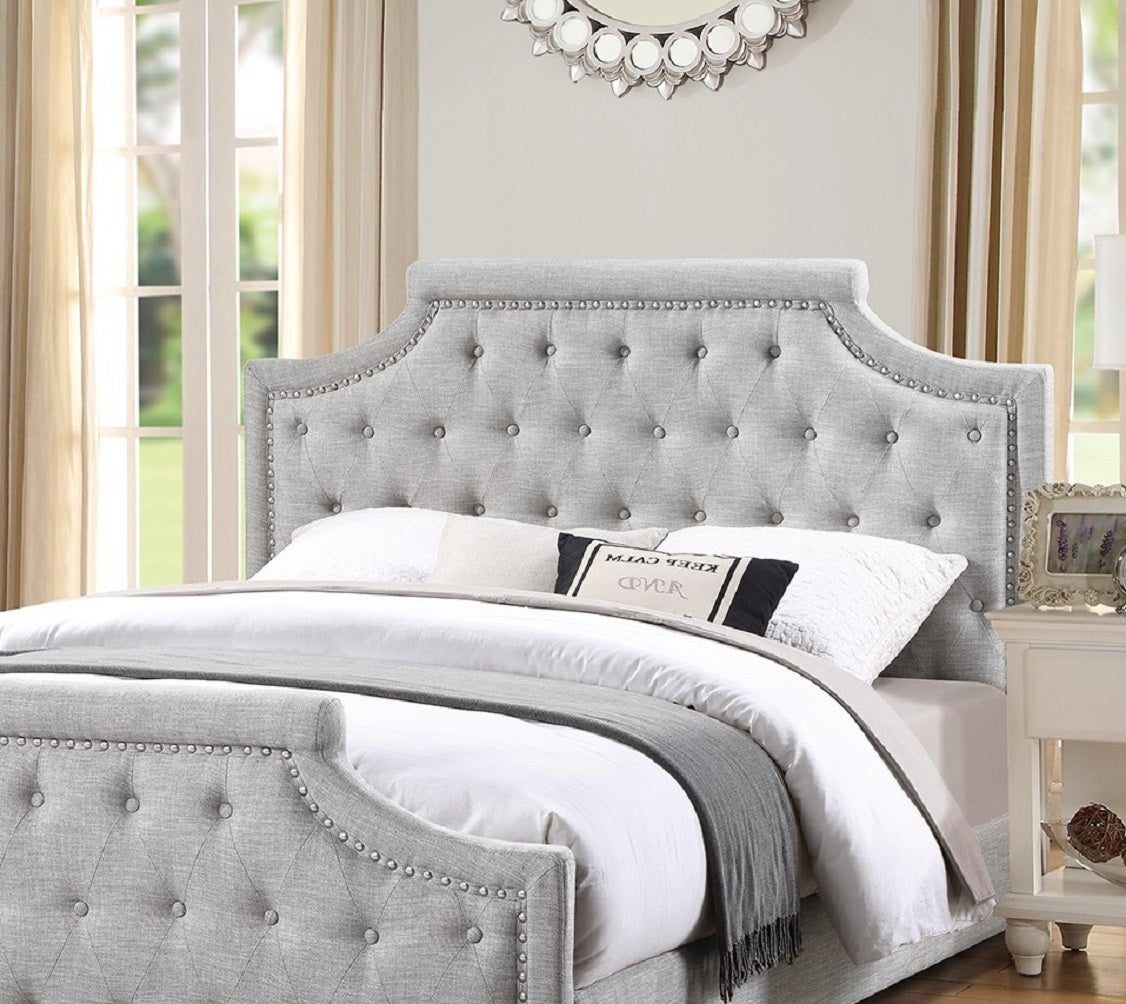 Grey Polyfiber American Traditional 1Pcs Full Size Bed Only Button Tufted Headboard Footboard Bedroom Furniture Box Spring Not Required Full Grey Wood Bedroom American Design,Contemporary,Modern Bed Frame Fabric