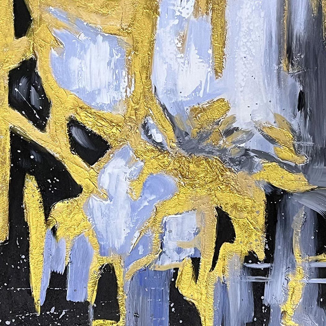 Home Hand Painted "Gilded Abstract Embrace" Oil Painting 40"H X 60"W Yellow Black Canvas