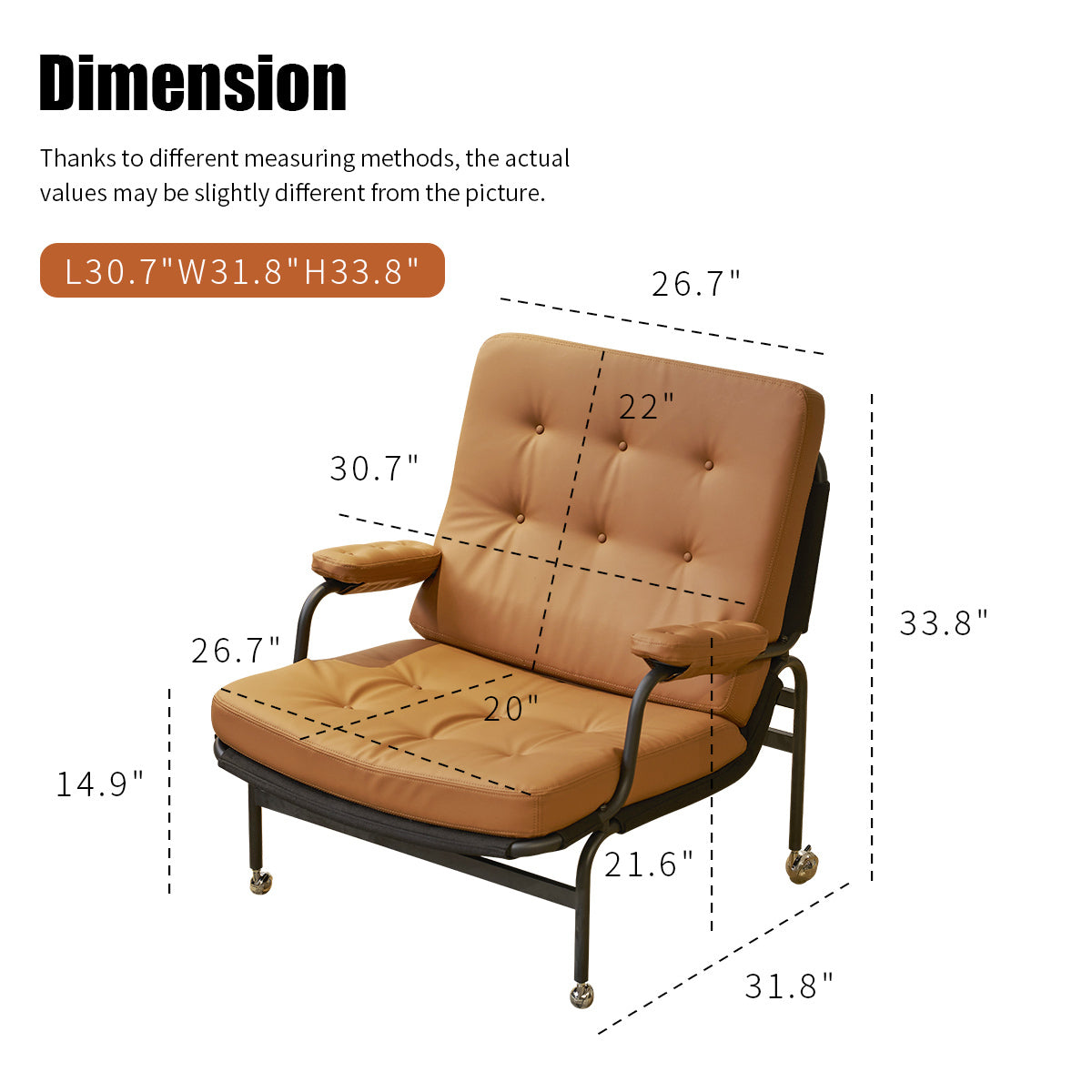 Bonded Leather Armchair, Modern Accent Chair High Back, Living Room Chairs With Metal Legs And Soft Padded, Sofa Chairs For Home Office,Bedroom,Dining Room Brown 1Pc Brown Bonded Leather