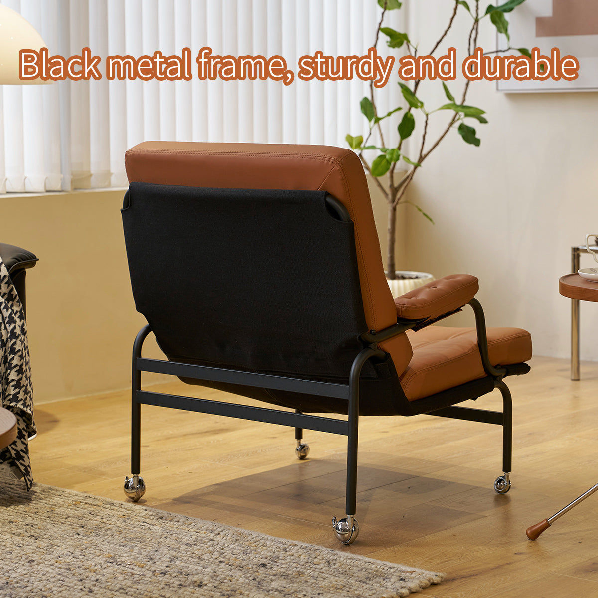 Bonded Leather Armchair, Modern Accent Chair High Back, Living Room Chairs With Metal Legs And Soft Padded, Sofa Chairs For Home Office,Bedroom,Dining Room Brown 1Pc Brown Bonded Leather
