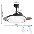 42 Inch Retractable Ceiling Fans With Lights Remote Control,Fandelier Flush Mount Modern Ceiling Fan With Bladeless Ceiling Fan,Led Light,Silent Fan Noiseless Dc Motor Black White Abs Steel Q235