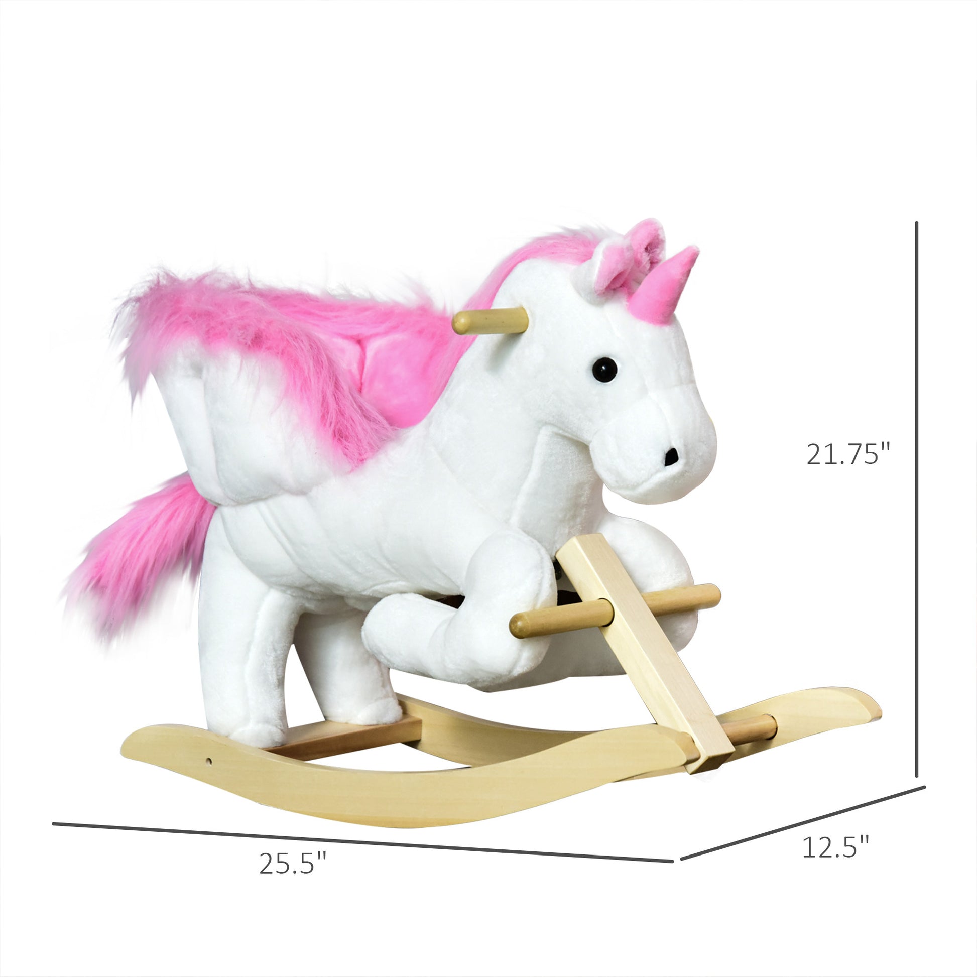 Unicorn Baby Rocking Horse Toy For Kids With Lullaby Song, Plush Ride On Horse With Heavy Duty Support System, Interactive Toy Pretend Play Toy For Toddlers White Wood