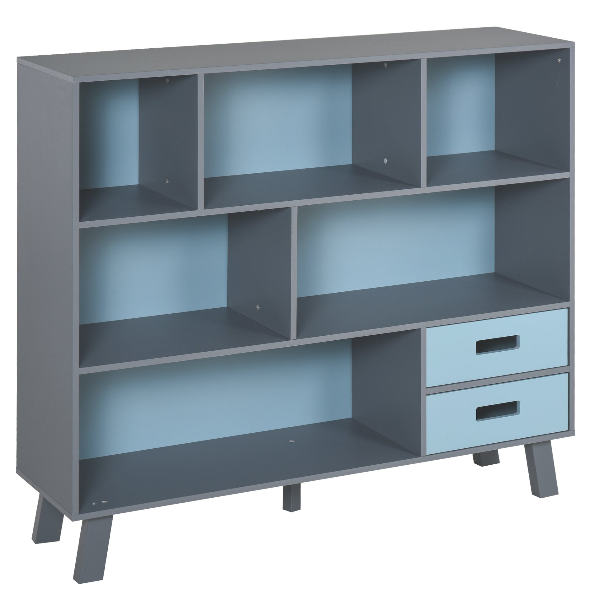 3 Tier Child Bookcase Open Shelves Cabinet Floor Standing Cube Storage Organizer With Drawers Dark Blue Blue Mdf