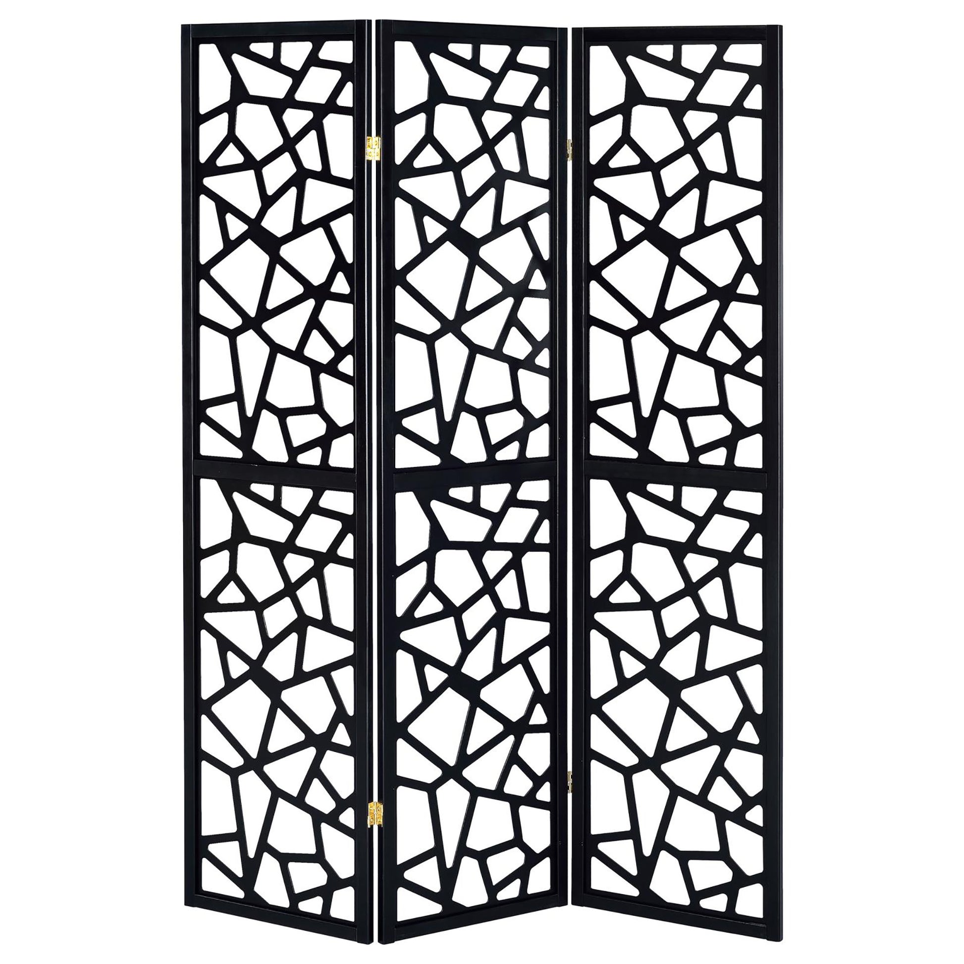 Black 3 Panel Folding Screen Black Traditional Wood