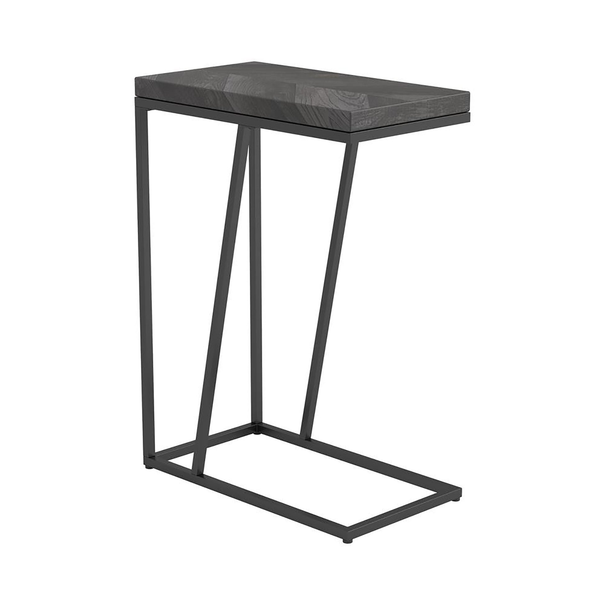 Rustic Grey Herringbone And Sandy Black Accent Table Grey Gray Primary Living Space Industrial Rectangular Coffee & End Tables Metal