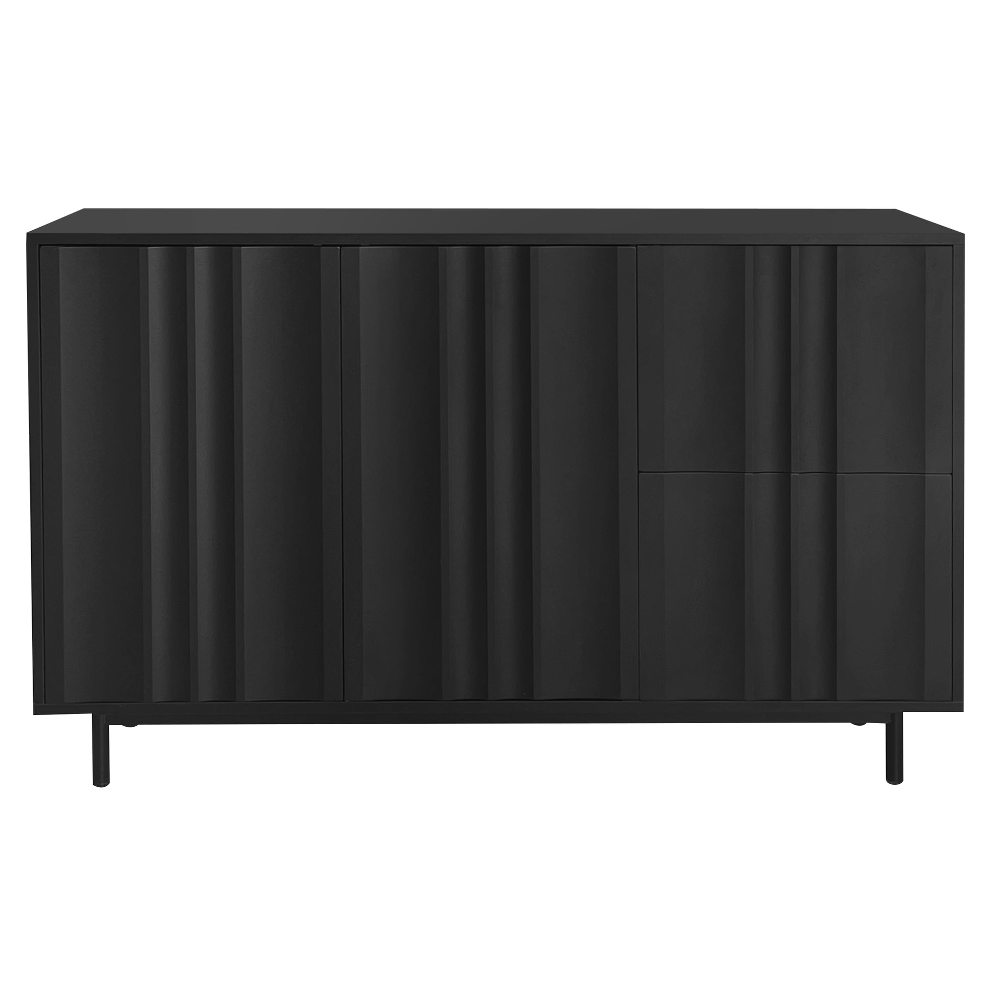 Wave Pattern Storage Cabinet With 2 Doors And 2 Drawers, Adjustable, Suitable For Study,Entrance And Living Room Black Mdf