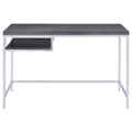 Weathered Grey And Chrome Rectangular Writing Desk Grey Gray Writting Desk Office Contemporary,Modern Tabeltop Rectangular Open Storage Desk Polished Metal Parsons