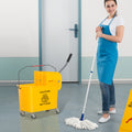 5 Gallon Janitor Mop Bucket W Down Press Wringer And Wheels Yellow Plastic