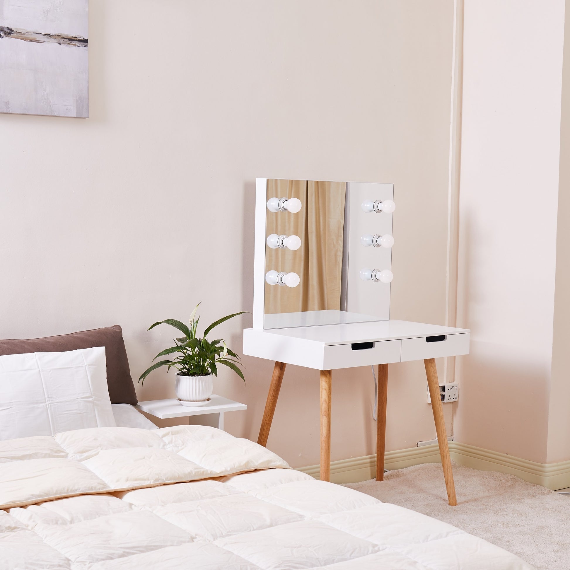 Dressing Table With Led Lights White White Mdf