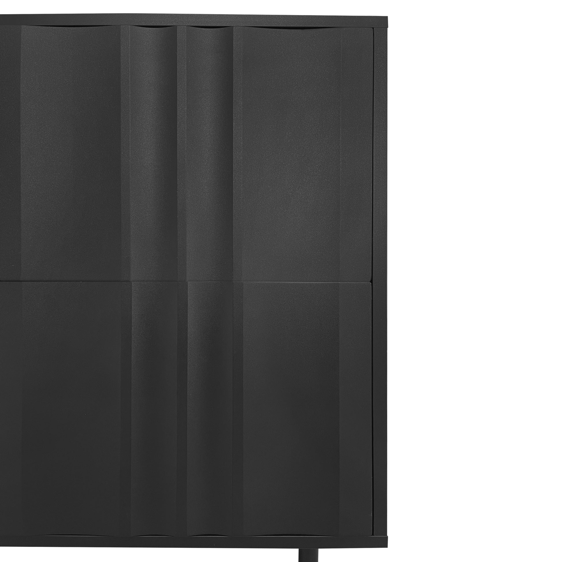 Wave Pattern Storage Cabinet With 2 Doors And 2 Drawers, Adjustable, Suitable For Study,Entrance And Living Room Black Mdf