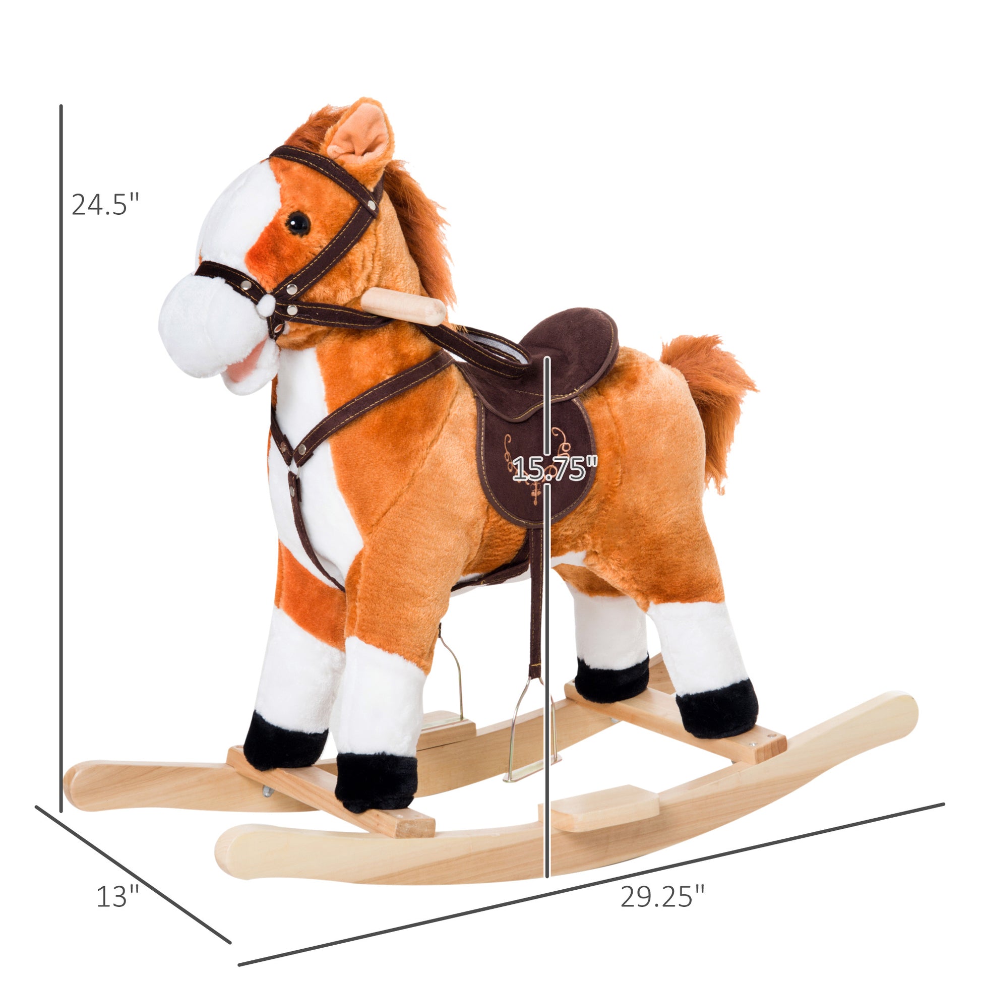 Kids Plush Toy Rocking Horse Ride On With Realistic Sounds Brown Brown Wood