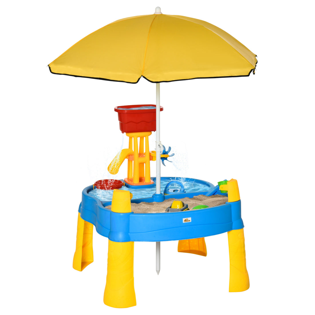 2 In 1 Covered Sandbox Table With Umbrella For Outdoors And Indoors, 25 Piece Sand And Water Table For Toddlers, Little Kids Toys Multicolor Polypropylene