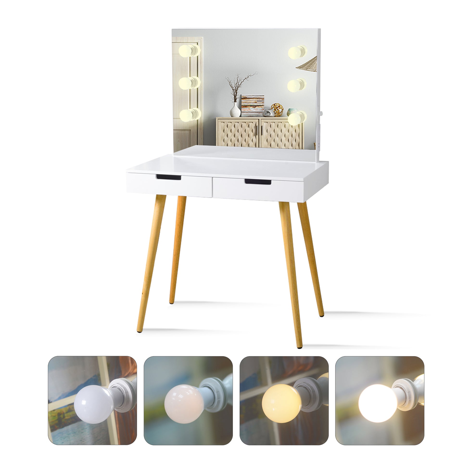 Dressing Table With Led Lights White White Mdf