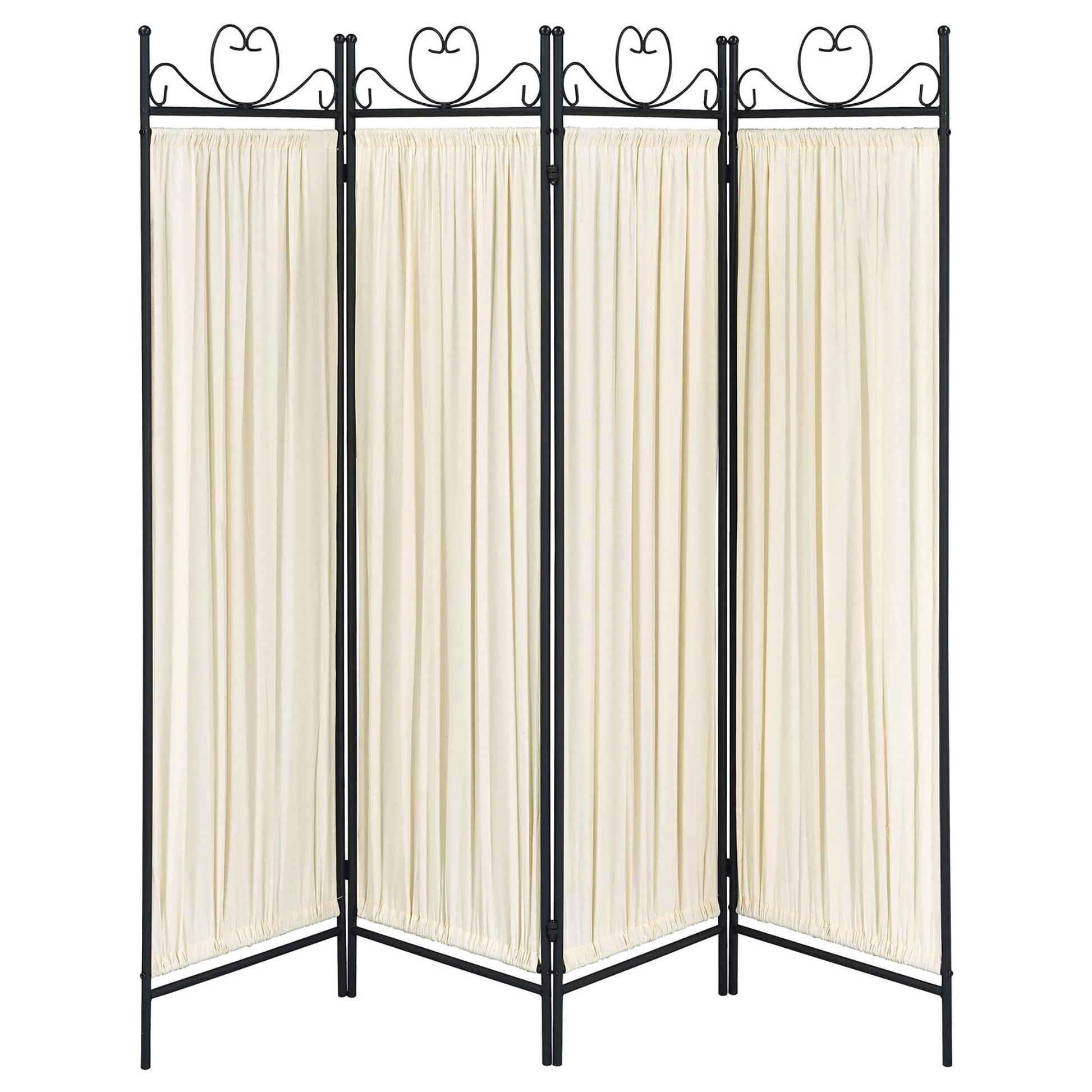 Beige And Black 4 Panel Folding Screen Beige Traditional Metal