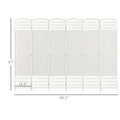 6 Panel Room Divider, Folding Privacy Screen, 5.6' Room Separator, Wave Fiber Freestanding Partition Wall Divider For Rooms, Home, Office, White White Bamboo