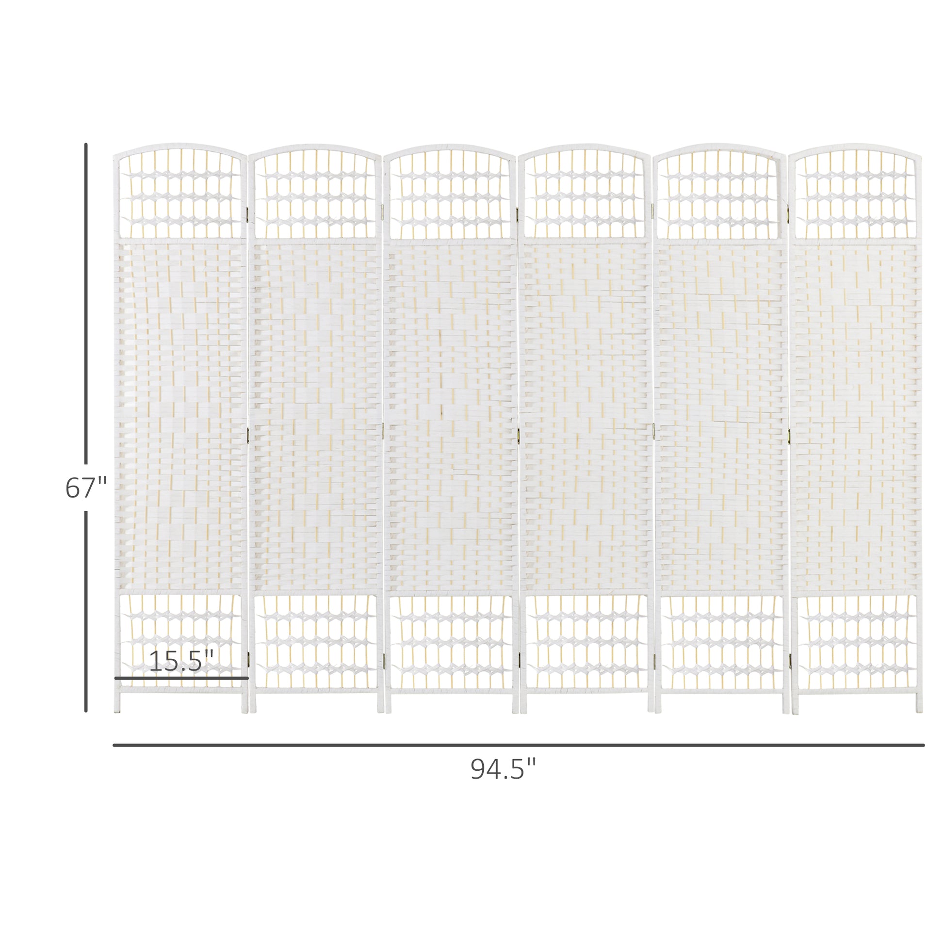 6 Panel Room Divider, Folding Privacy Screen, 5.6' Room Separator, Wave Fiber Freestanding Partition Wall Divider For Rooms, Home, Office, White White Bamboo