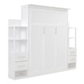 Queen Size Murphy Bed Wall Bed With Shelves, Drawers And Led Lights,White Queen White Mdf Lvl