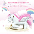 Unicorn Baby Rocking Horse Toy For Kids With Lullaby Song, Plush Ride On Horse With Heavy Duty Support System, Interactive Toy Pretend Play Toy For Toddlers White Wood