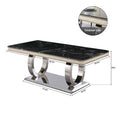 Luxury Modern Dining Table 78.7Inch Black Dining Table With 8 Chairs Faux Marble Dining Table Top With Titanium Plated Dual Circle Base With 8Pcs Chairs . Black Artificial Marble