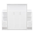 Queen Size Murphy Bed Wall Bed With Shelves, Drawers And Led Lights,White Queen White Mdf Lvl