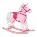 Kids Plush Toy Rocking Horse Pony Toddler Ride On Animal For Girls Pink Birthday Gifts With Realistic Sounds, Pink Pink Wood