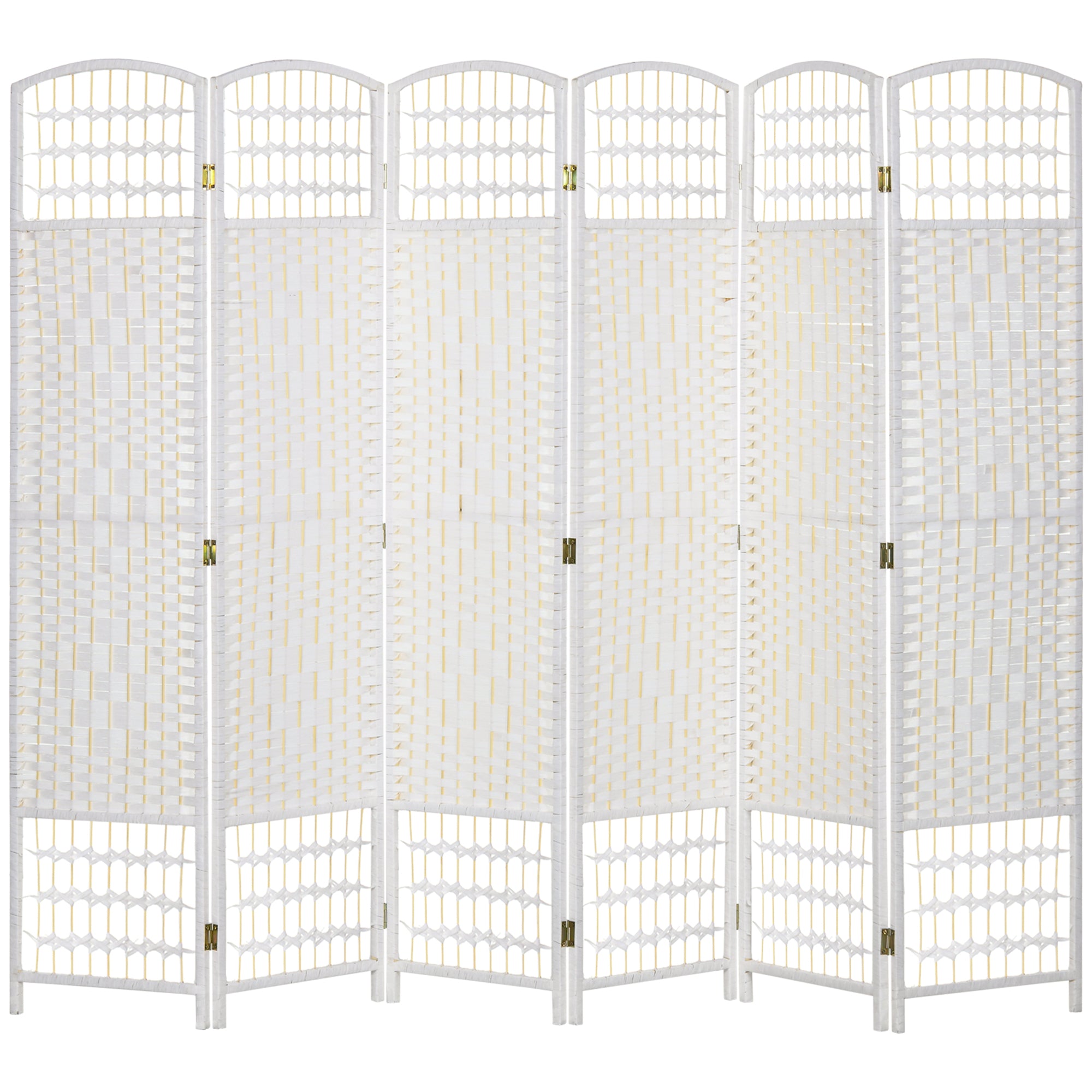 6 Panel Room Divider, Folding Privacy Screen, 5.6' Room Separator, Wave Fiber Freestanding Partition Wall Divider For Rooms, Home, Office, White White Bamboo