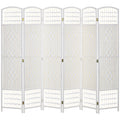 6 Panel Room Divider, Folding Privacy Screen, 5.6' Room Separator, Wave Fiber Freestanding Partition Wall Divider For Rooms, Home, Office, White White Bamboo