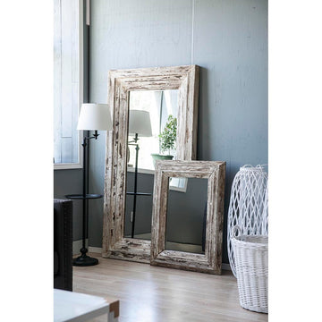 30X2X39" Rectangle Wall Accent Mirror With Distressed Wood Frame Brown Wood