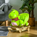 Baby Rocking Horse Kids Interactive 2 In 1 Plush Ride On Toys Stroller Rocking Dinosaur With Wheels And Nursery Song Green Wood