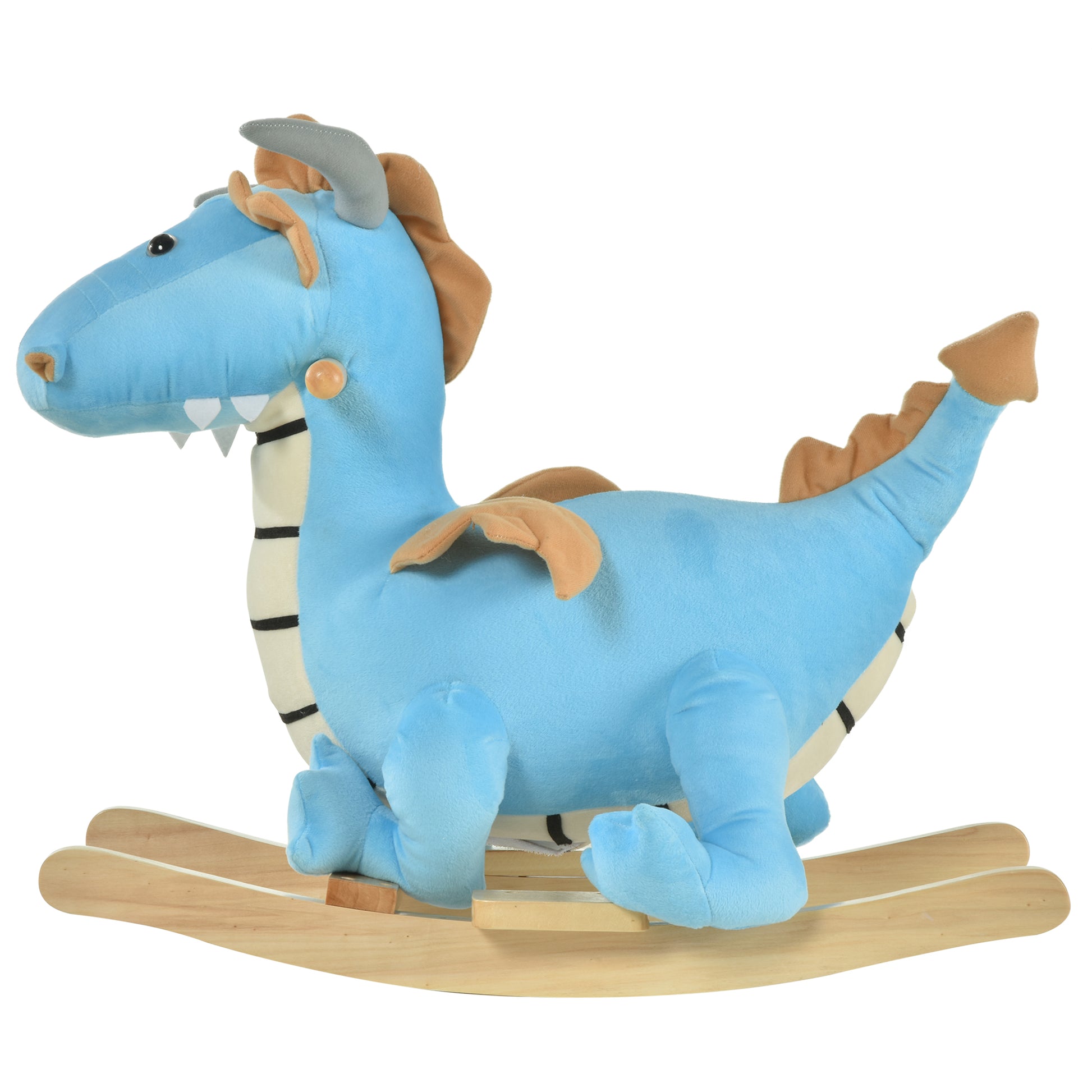 Kids Plush Ride On Rocking Horse Toy Dinosaur Ride Rocking Chair With Realistic Sounds For18 36 Months, Blue Blue Wood