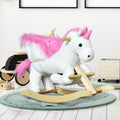 Unicorn Baby Rocking Horse Toy For Kids With Lullaby Song, Plush Ride On Horse With Heavy Duty Support System, Interactive Toy Pretend Play Toy For Toddlers White Wood