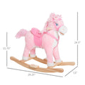 Kids Ride On Rocking Horse Toddler Plush Toy With Realistic Sounds And Swinging Tail For 3 Years Old Children Pink Wood