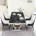 Luxury Modern Dining Table 78.7Inch Black Dining Table With 6 Chairs Faux Marble Dining Table Top With Titanium Plated Dual Circle Base With 6Pcs Chairs . Black Seats 6 Dining Room American Design Square Kitchen & Dining Tables Glossy Rectangular