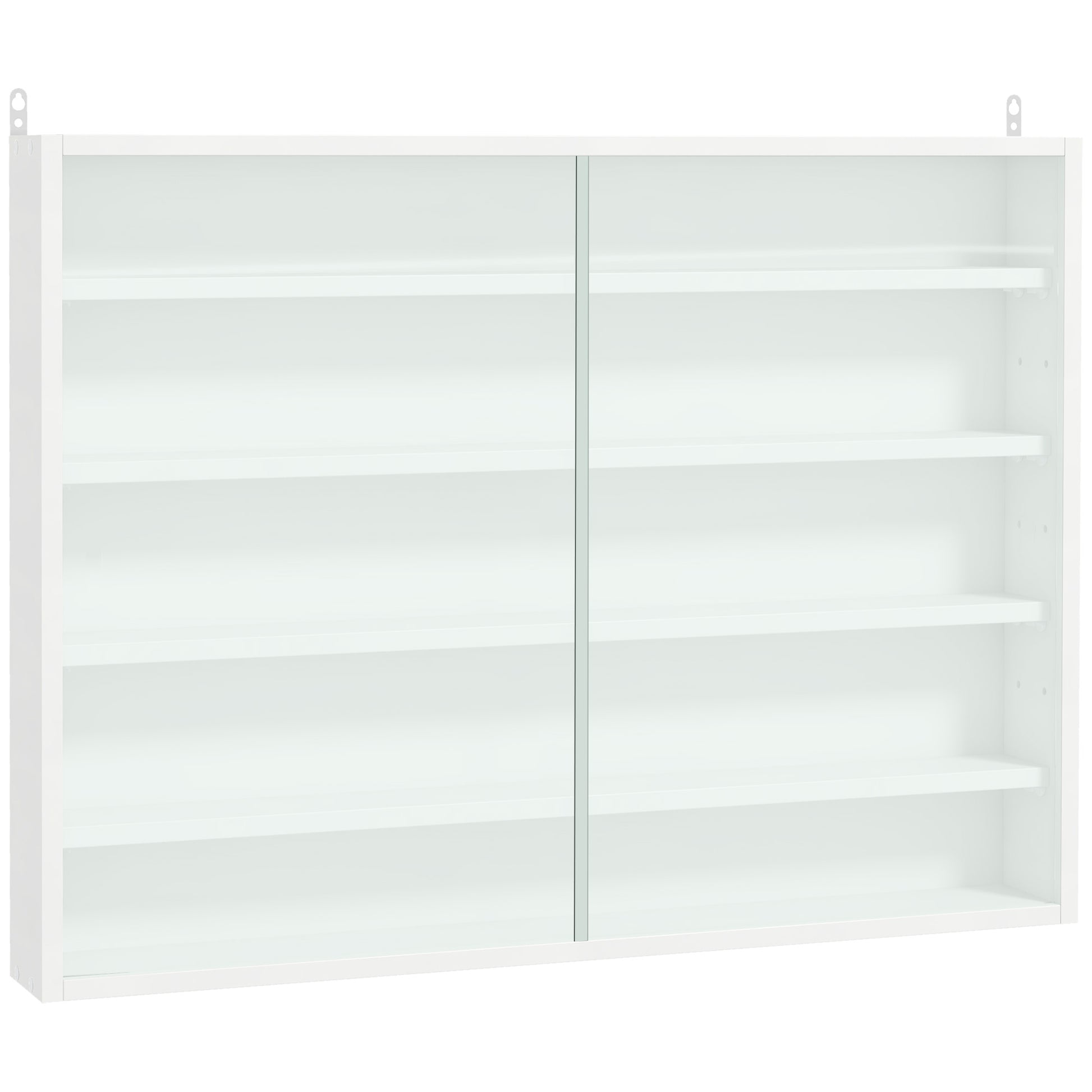 5 Tier Display Cabinet, Glass Display Case With 2 Doors And Adjustable Shelves, Wall Mounted, White White Particle Board