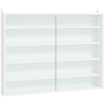 5 Tier Display Cabinet, Glass Display Case With 2 Doors And Adjustable Shelves, Wall Mounted, White White Particle Board