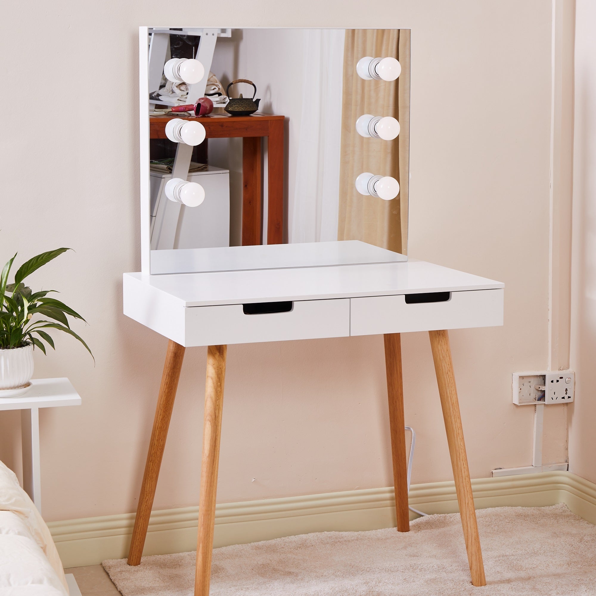 Dressing Table With Led Lights White White Mdf