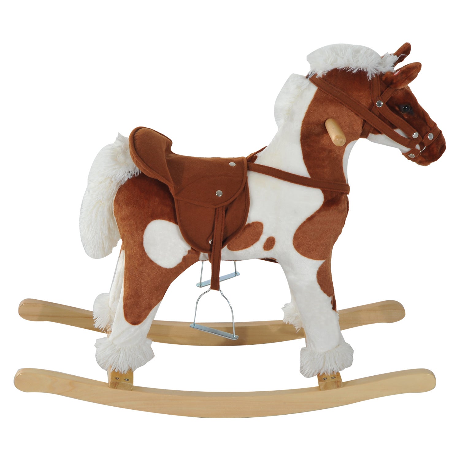 Wooden Toddler Rocking Horse, Kids Plush Rocking Chair Toy With Nursery Rhyme Music Brown Brown Wood