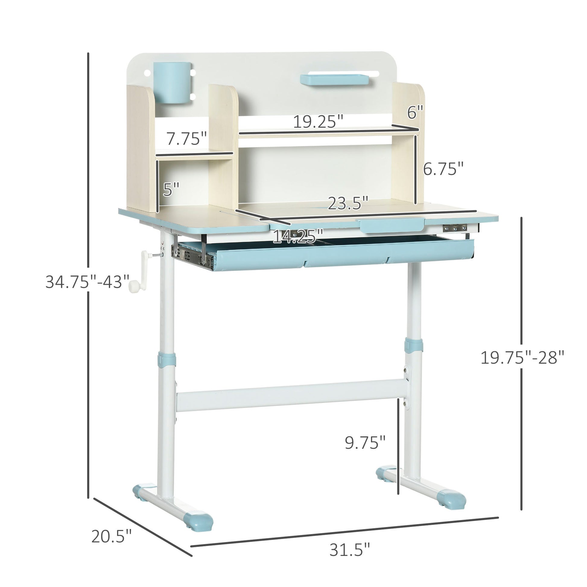 Wooden Kids Study Desk, Height Adjustable Children School Study Table, Student Writing Desk With Tilt Desktop, Drawer, Storage Shelf, Pen Holder, Blue Blue Mdf