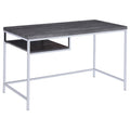 Weathered Grey And Chrome Rectangular Writing Desk Grey Gray Writting Desk Office Contemporary,Modern Tabeltop Rectangular Open Storage Desk Polished Metal Parsons