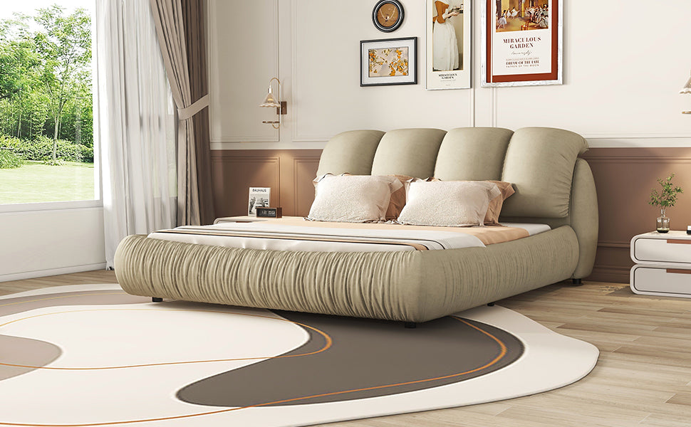 King Size Luxury Upholstered Bed With Thick Headboard, Velvet King Bed With Oversized Padded Backrest, Cinerous Expect Arrive Date 2024 3 9 King Stone Gray Velvet