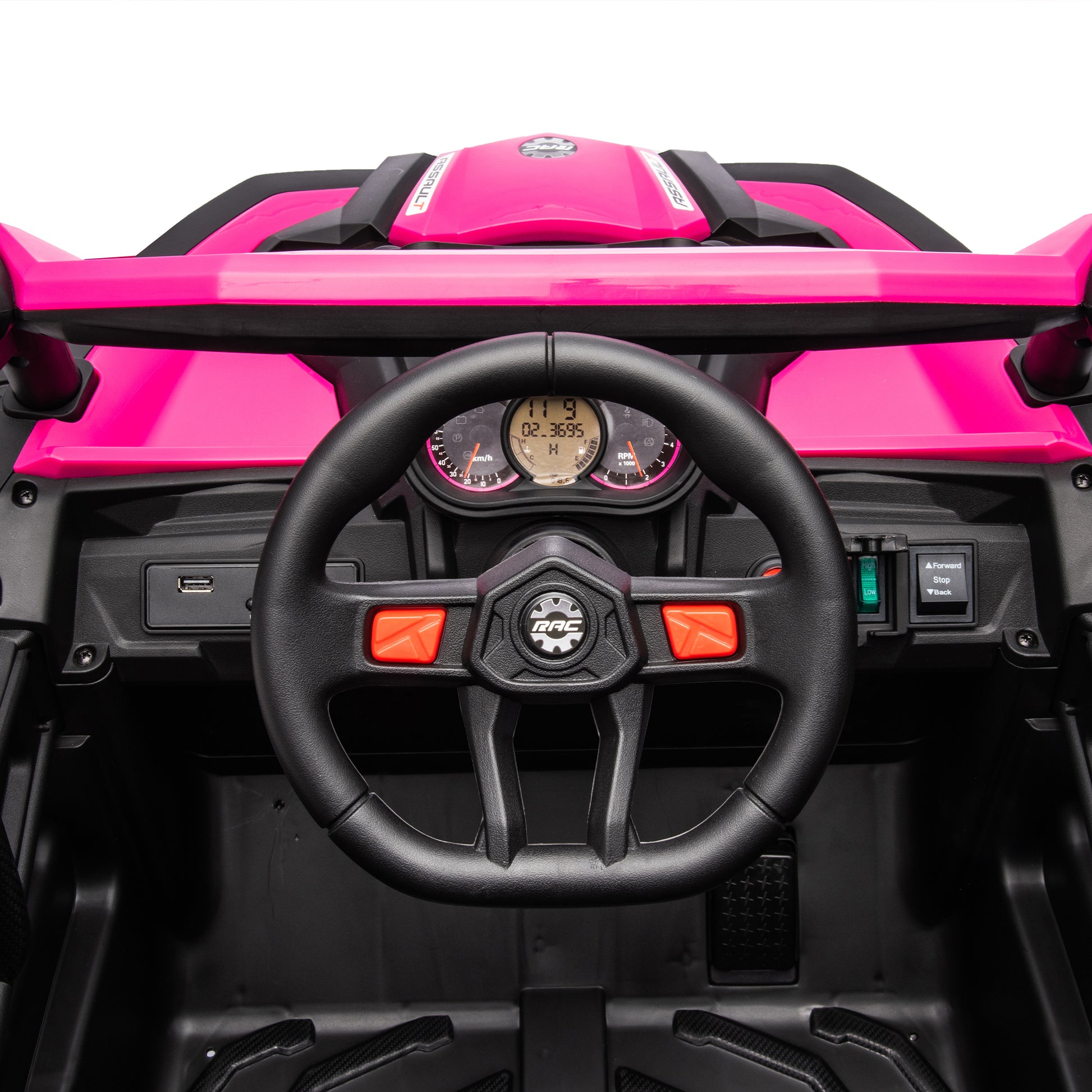 12V Ride On Car With Remote Control,Utv Ride On For Kid,3 Point Safety Harness, Music Player Usb Port Volume Knob Battery Indicator , Led Lights, High Low Speed Switch Off Road Adventure For Kids Pink Polypropylene