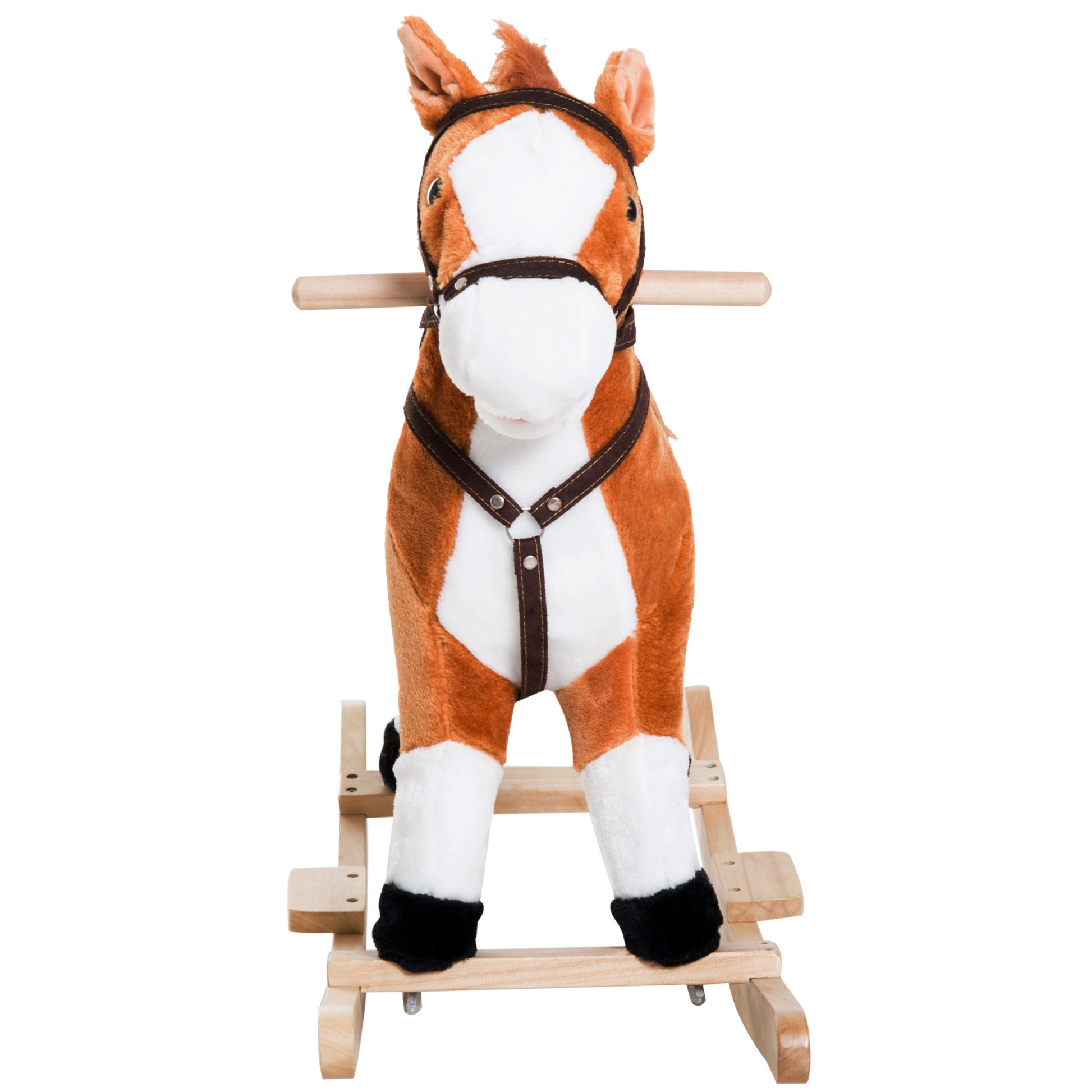 Kids Plush Toy Rocking Horse Ride On With Realistic Sounds Brown Brown Wood