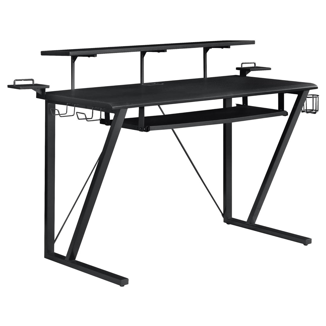 Black And Gunmetal Gaming Desk With Keyboard Tray Black Keyboard Tray Gaming Desk Office Contemporary,Modern Shelves Desk Metal