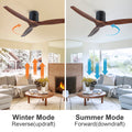 52 In.Solid Wood Blade Low Profile Ceiling Fan Without Light Walnut Wood Metal