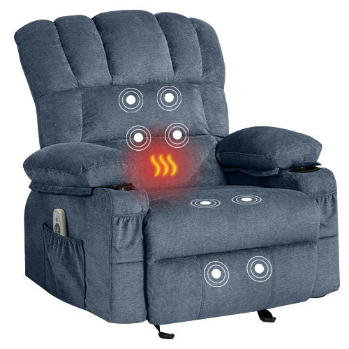 Recliner Chair Massage Heating Sofa With Usb And Side Pocket 2 Cup Holders Blue Blue Soft Foam Fabric