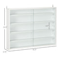 5 Tier Display Cabinet, Glass Display Case With 2 Doors And Adjustable Shelves, Wall Mounted, White White Particle Board